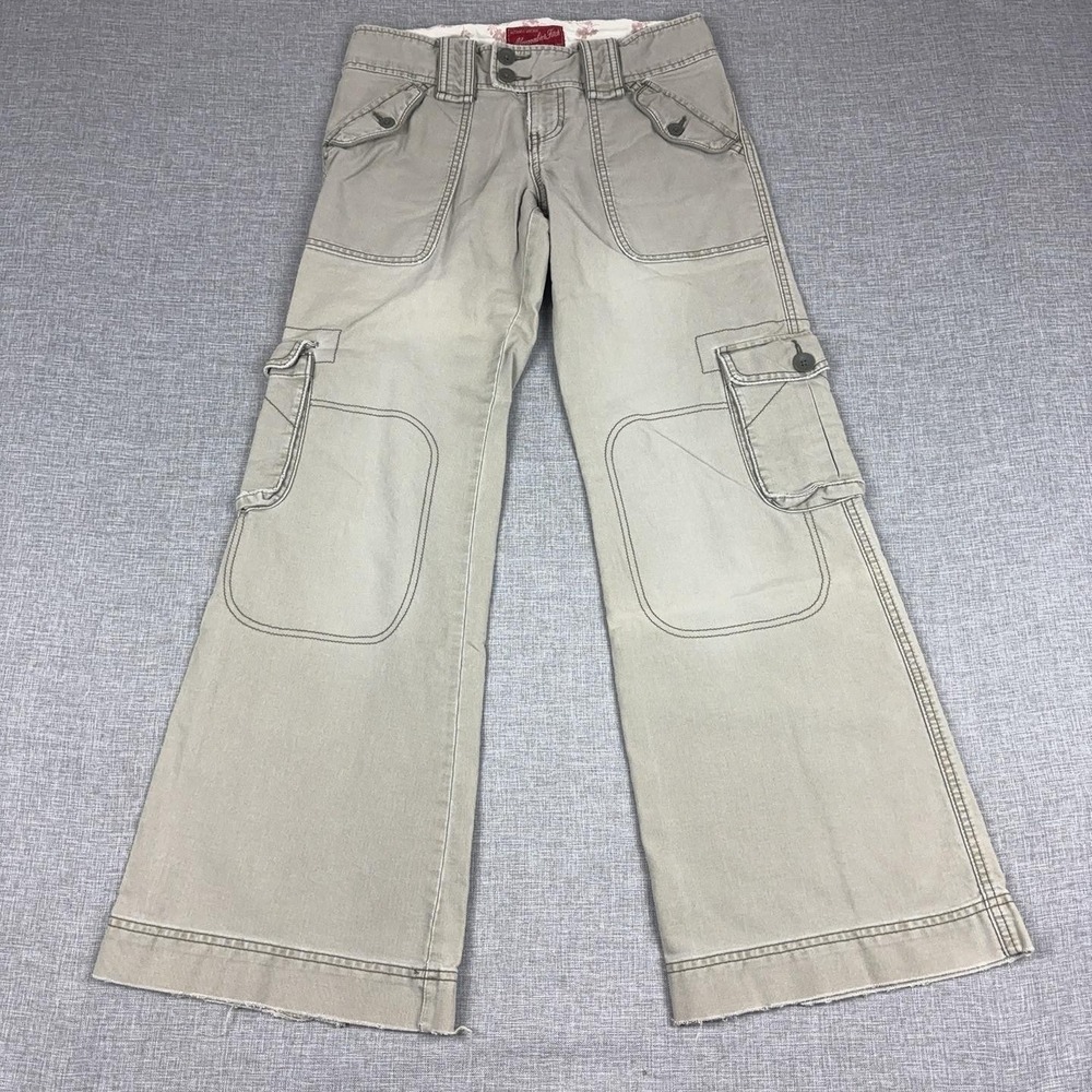 Abercrombie & Fitch Cargo Pant Womens 4 Khaki Low Rise Wide Leg Skater Y2K Baggy